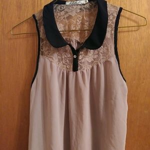 Chloe K medium lace/mesh tank top in dust pink
